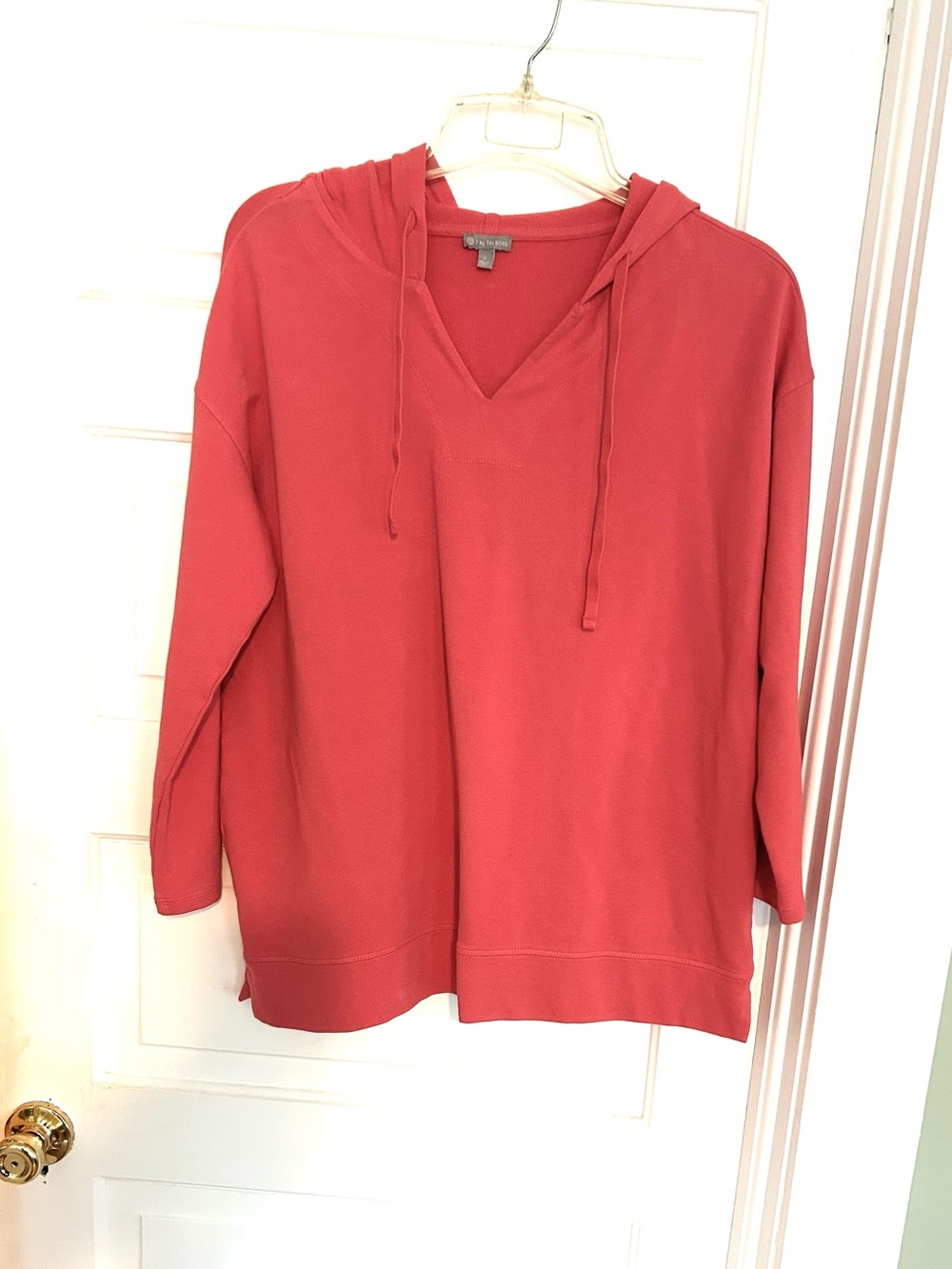 T by Talbots Coral  V-Neck Hooded Pullover top- Women's xl
